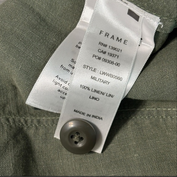 Frame Le Beau 100% Linen Military Green Cropped Pants Button Fly - Picture 14 of 15